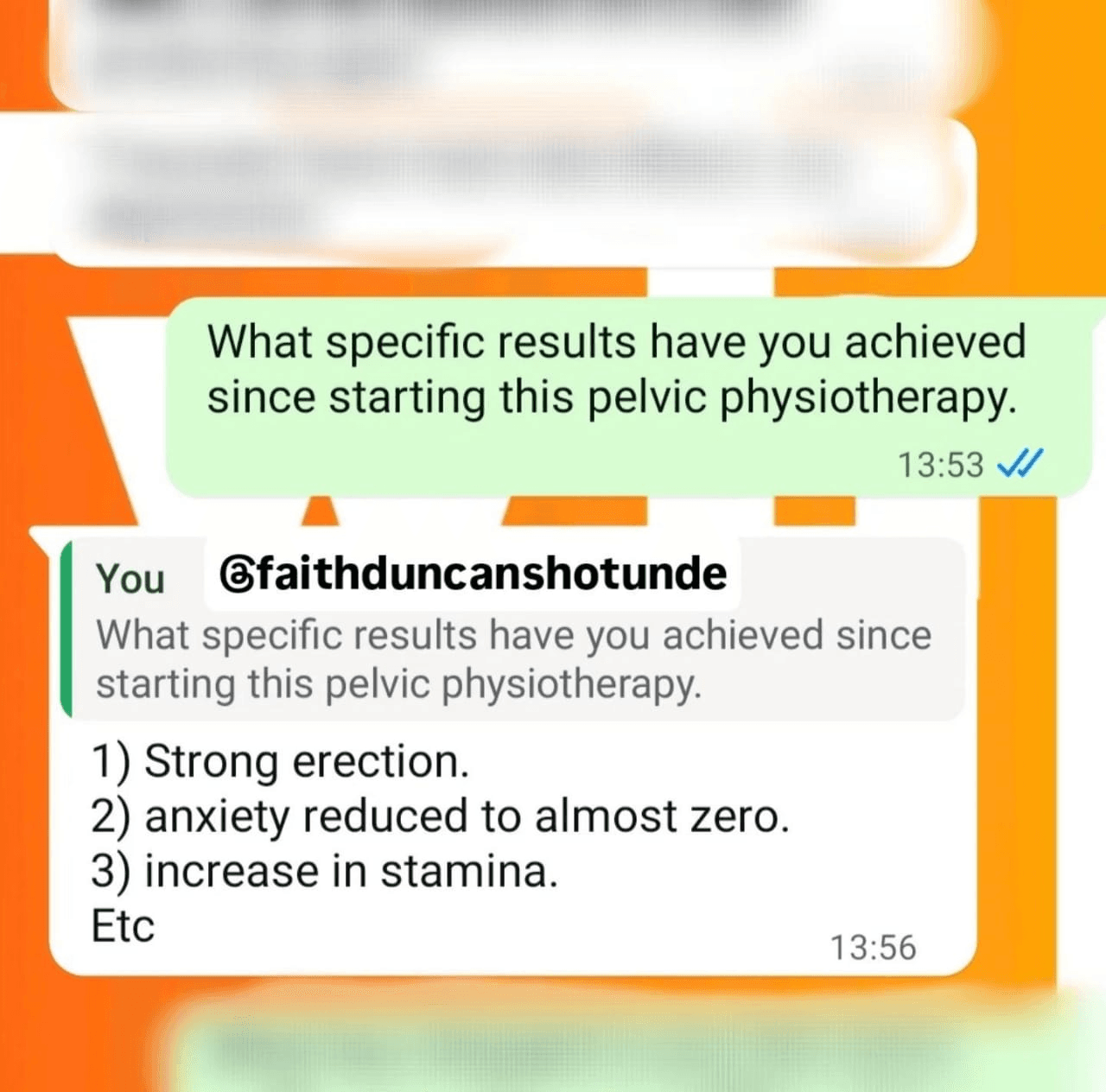 An anonymised client message describing improved confidence, stamina and reduced anxiety