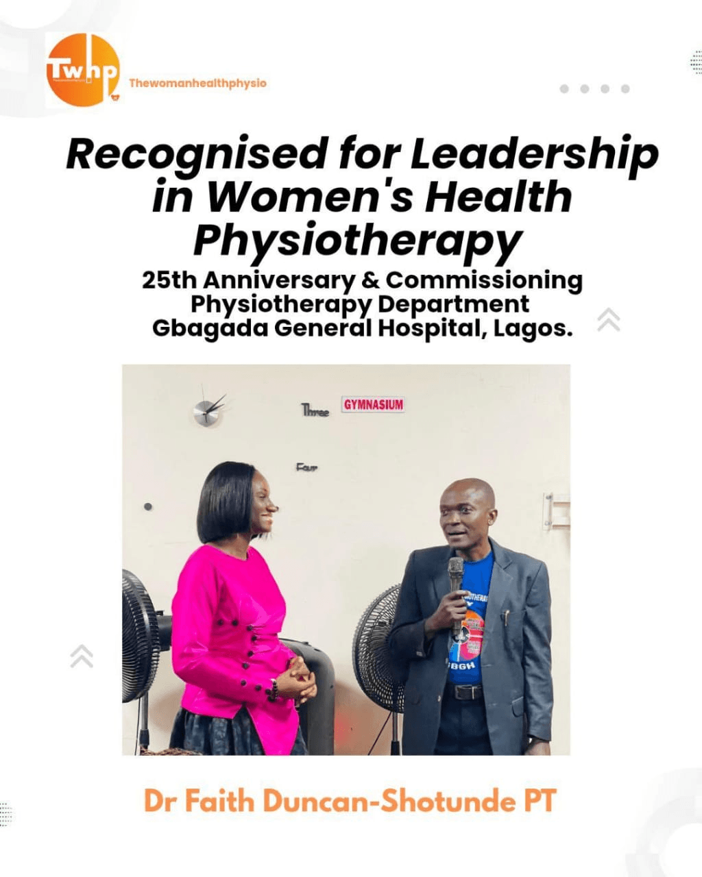 Recognition of Dr Faith for leadership in women’s health physiotherapy