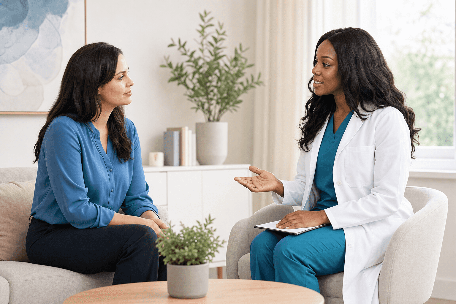 A private conversation during a pelvic floor consultation